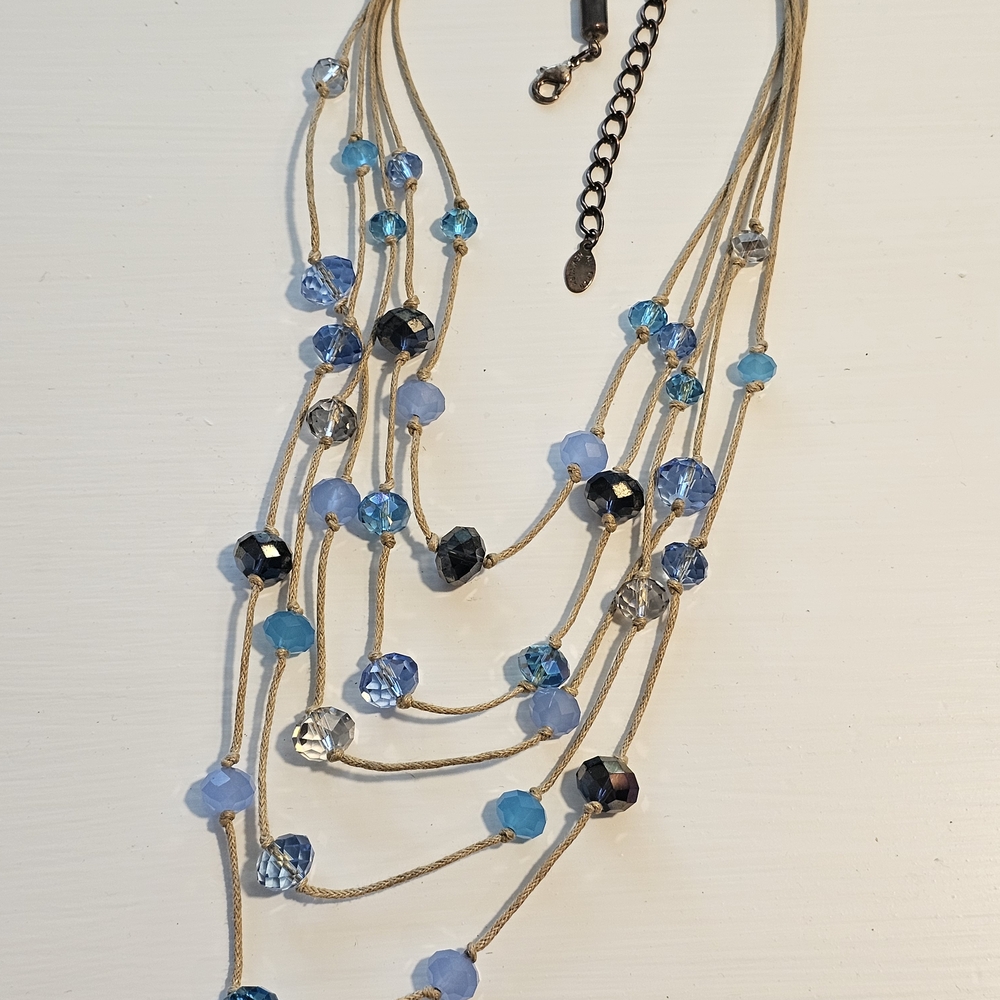 Chic Multi-Strand Necklace with Blue and Black Beads